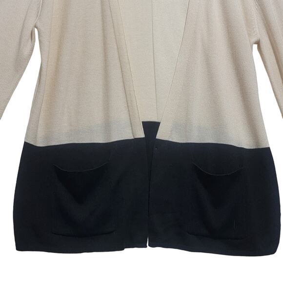 J. Jill Cream Black Colorblock Open Front Knit Cardigan Pockets Medium - Picture 8 of 8